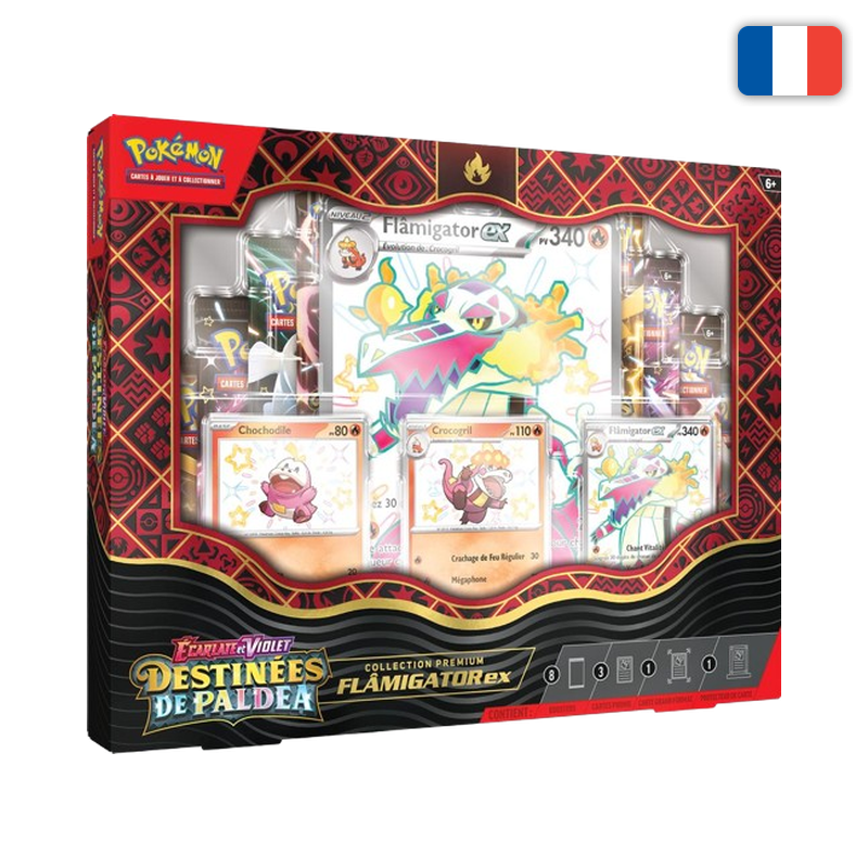 COFFRET COLLECTION PREMIUM FLÂMIGATOR-EX — DESTINÉES DE PALDEA EV4.5 — POKÉMON (FR)