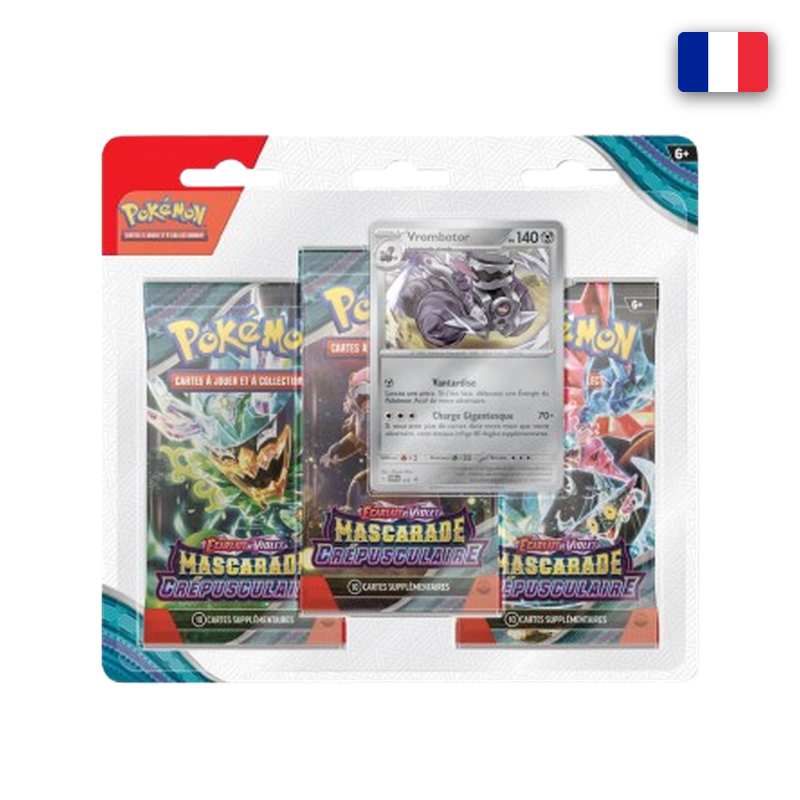 Tripack 3 boosters Mascarade Crépusculaire EV06 + carte promo Vrombotor Pokémon en français