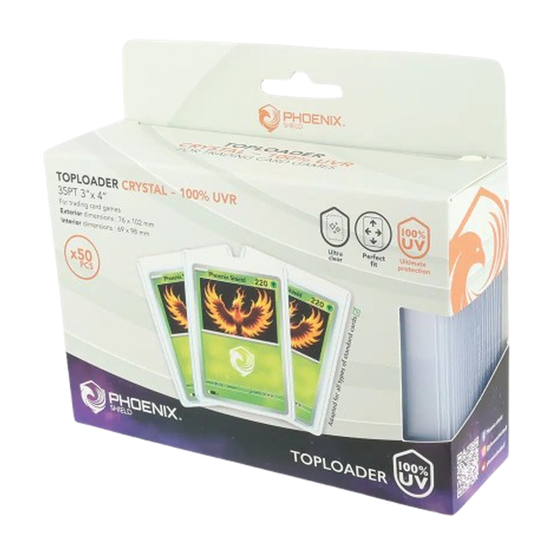 50 TOPLOADERS CRYSTAL 35PT ANTI-UV 100% POUR CARTES — PHOENIX SHIELD