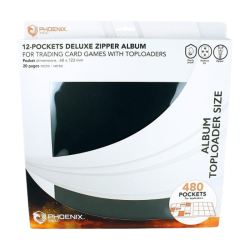 CLASSEUR TOPLOADERS ZIP DELUXE FORMAT LONG 12 POCHES 480 CARTES NOIR — PHOENIX SHIELD