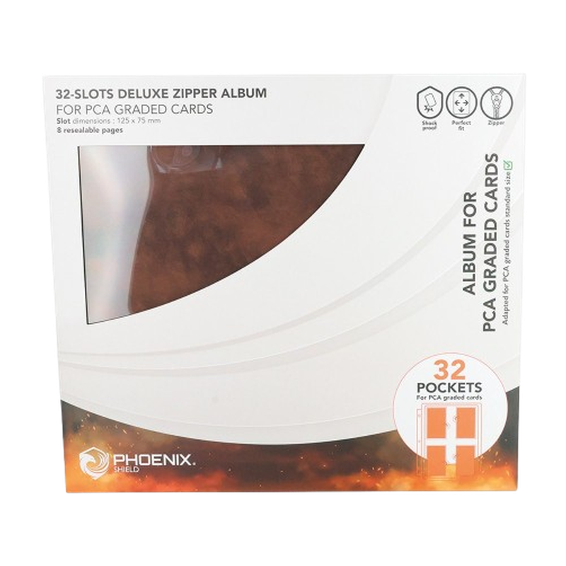 CLASSEUR CARTES GRADÉES PCA ZIP DELUXE 32 EMPLACEMENTS MARRON — PHOENIX SHIELD