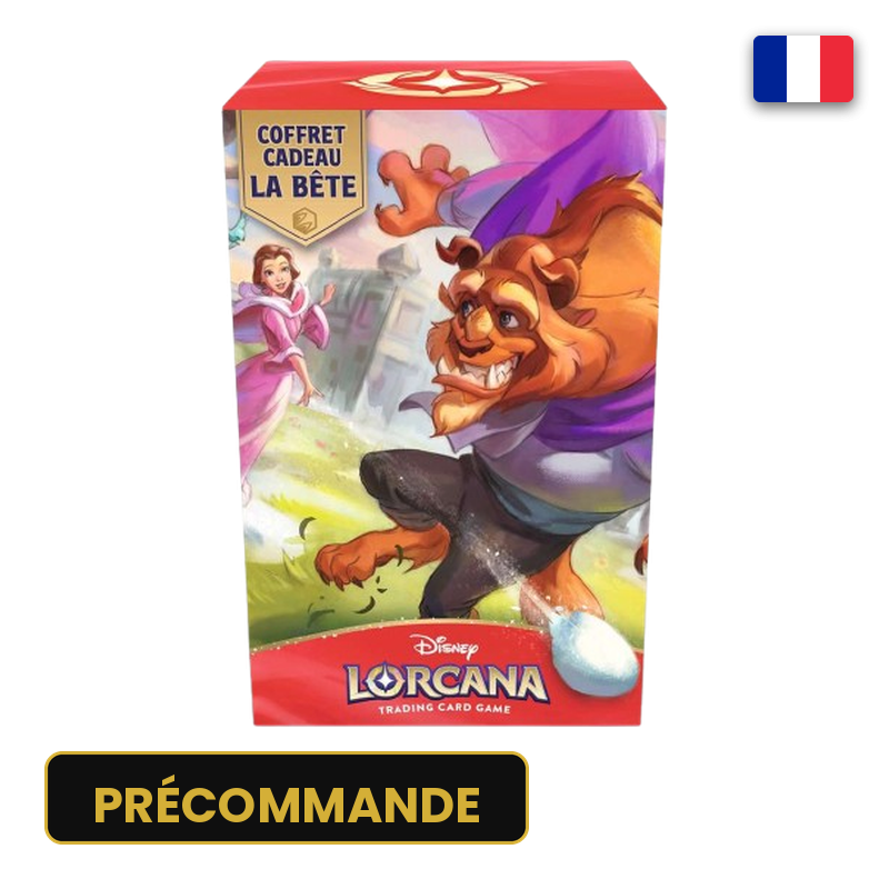 Coffret cadeau Disney Lorcana La Bête (FR) : 5 boosters, carte promo brillante et boîte de rangement