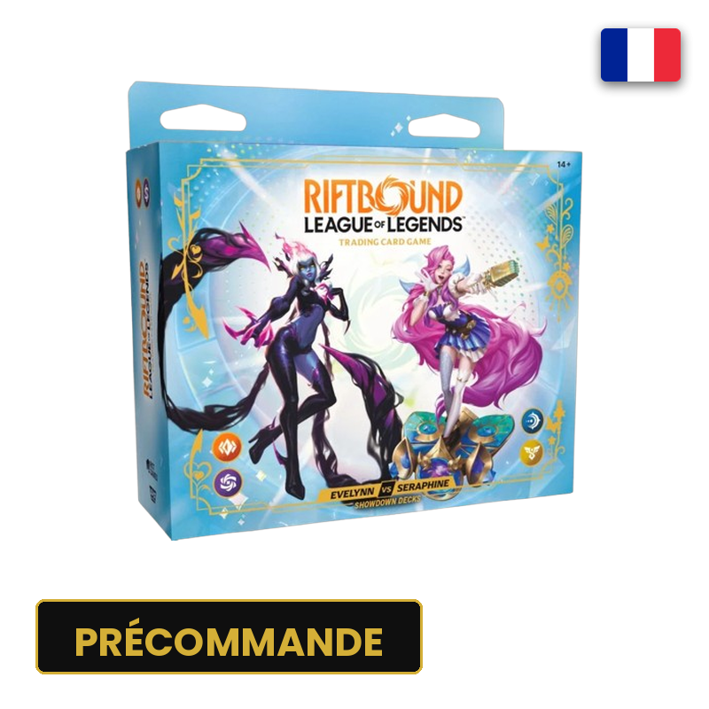 Coffret 2 decks Showdown Riftbound League of Legends Radiance : Evelynn contre Seraphine, drapeau français